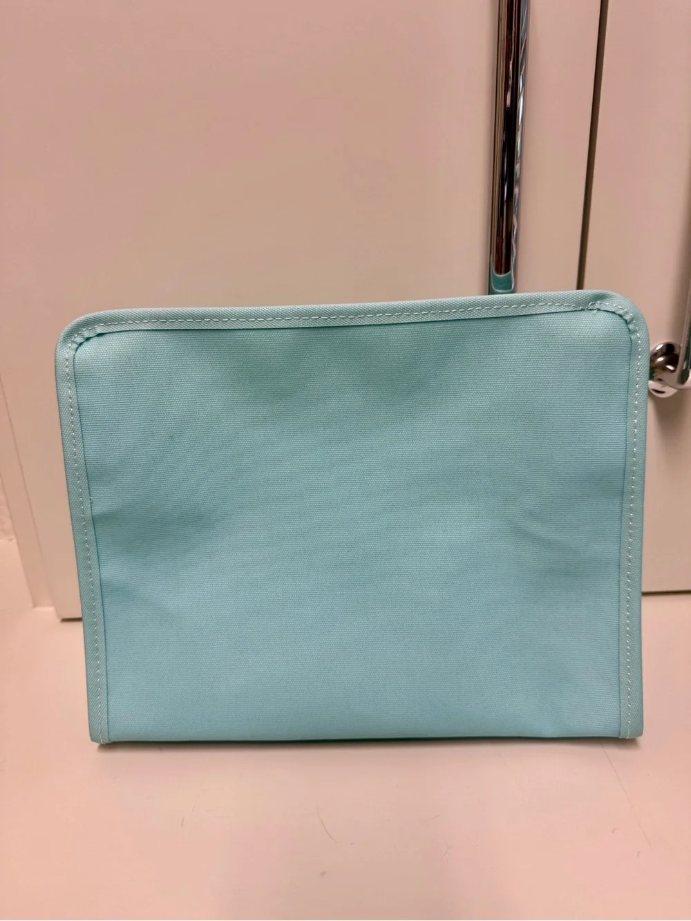 TRVL Design Turquoise Monogram Cosmetic Pouch with Decorative 'M'